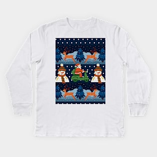 Funny Christmas Pixel pattern Kids Long Sleeve T-Shirt